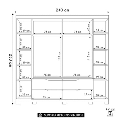 Ropero 6 puertas 4 cajones - Doble Casal - Beige - Línea FIT