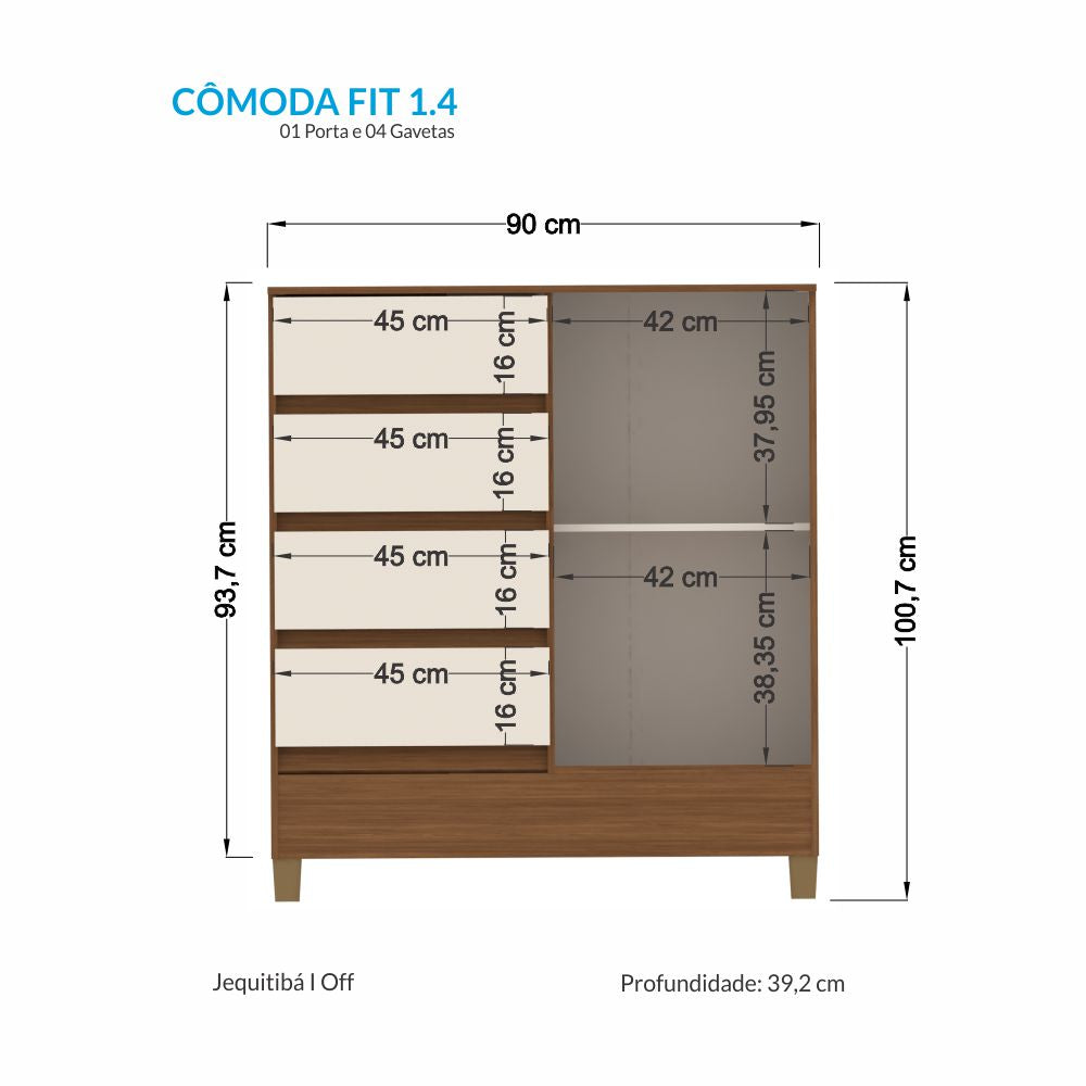 Comoda 1 puerta 4 cajones Línea FIT Marrón