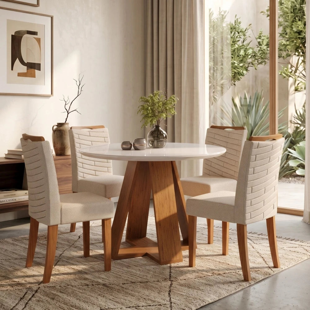 Juego De Comedor 4 Sillas + Mesa Redonda Blanco - Línea París