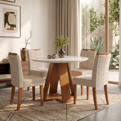 Juego De Comedor 4 Sillas + Mesa Redonda Blanco - Línea París