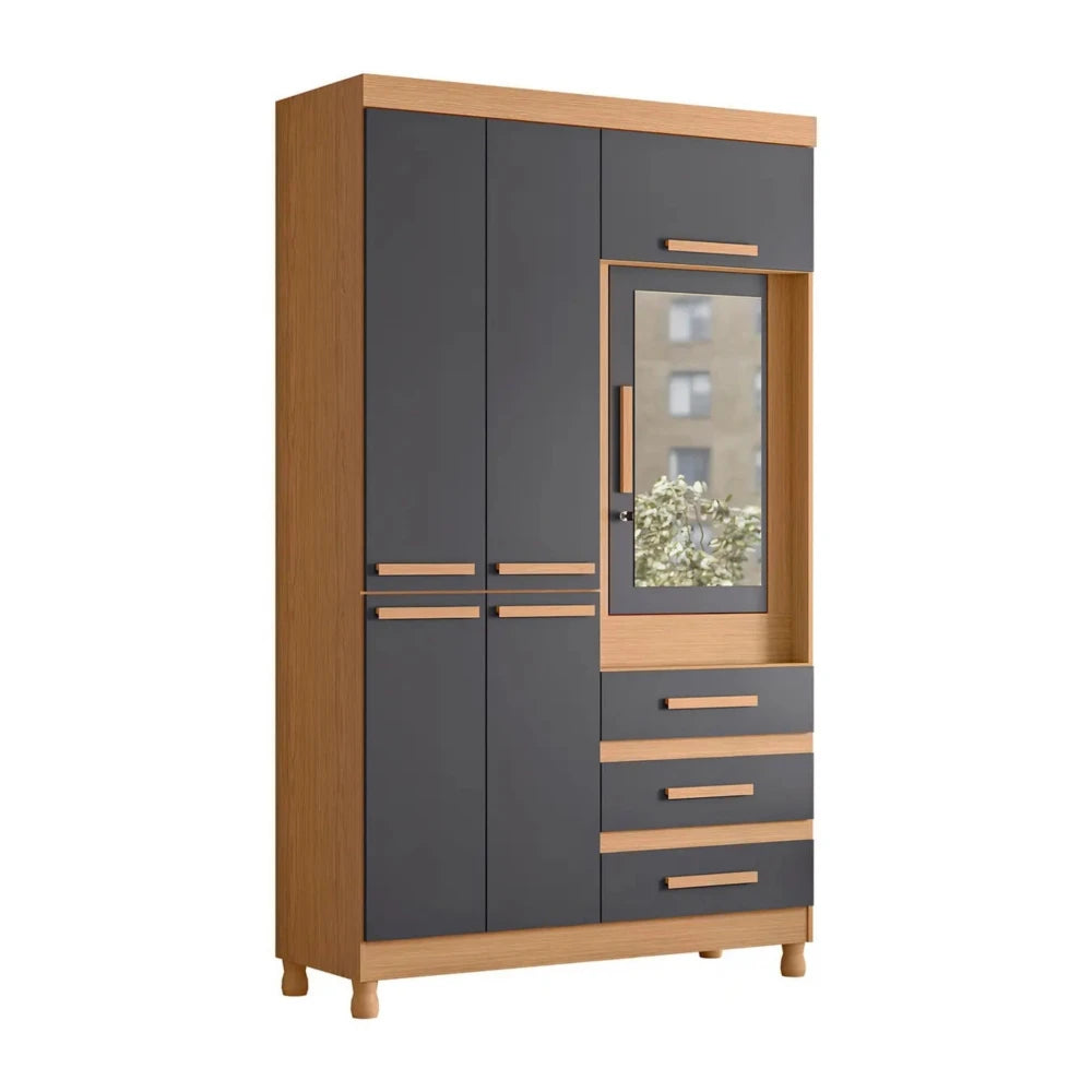 Ropero con Espejo 6 puertas 3 Caj - Línea FIT - Gris Oscuro