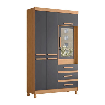 Ropero con Espejo 6 puertas 3 Caj - Línea FIT - Gris Oscuro