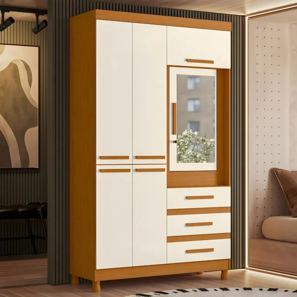 Ropero con Espejo 6 puertas 3 Caj - Línea FIT - Beige
