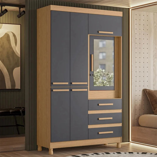 Ropero con Espejo 6 puertas 3 Caj - Línea FIT - Gris Oscuro