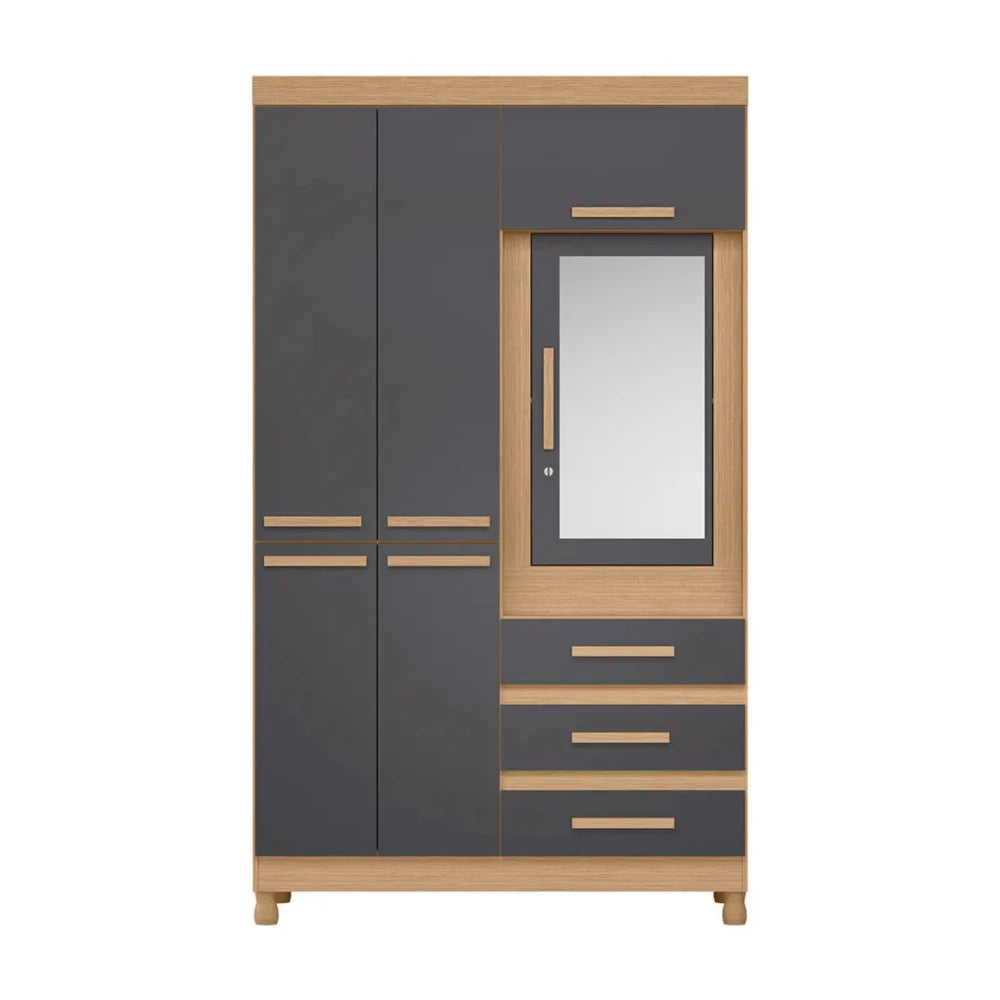 Ropero con Espejo 6 puertas 3 Caj - Línea FIT - Gris Oscuro