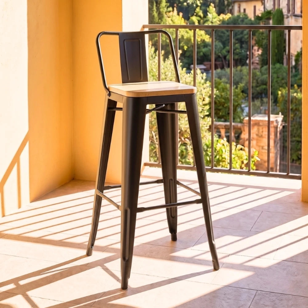 Banqueta Butaca con Respaldo Metal Madera - Tolix - Blanco