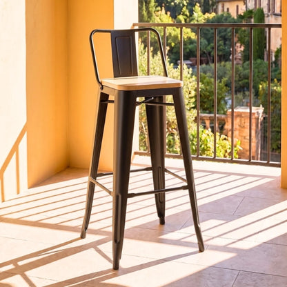 Banqueta Butaca con Respaldo Metal Madera - Tolix - Blanco