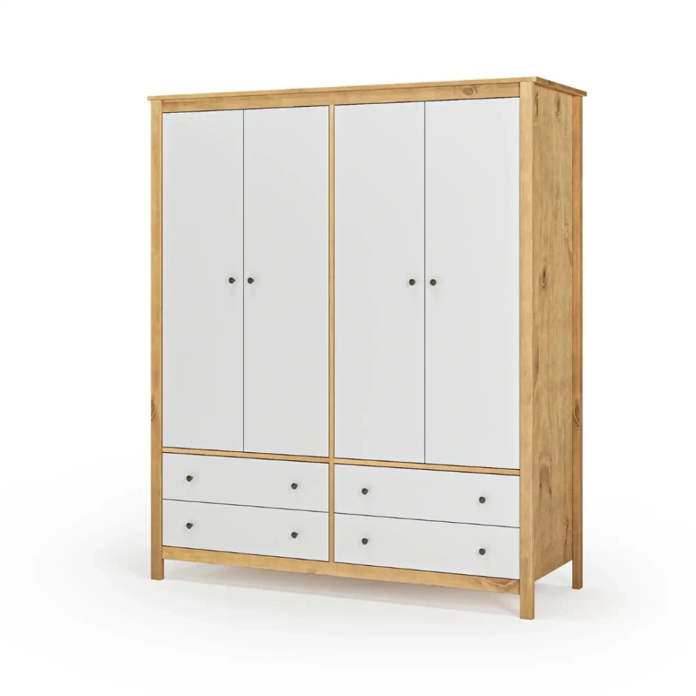 Ropero 4 Puertas 4 Cajones Madera Natural - Línea Maden - Blanco (copia)