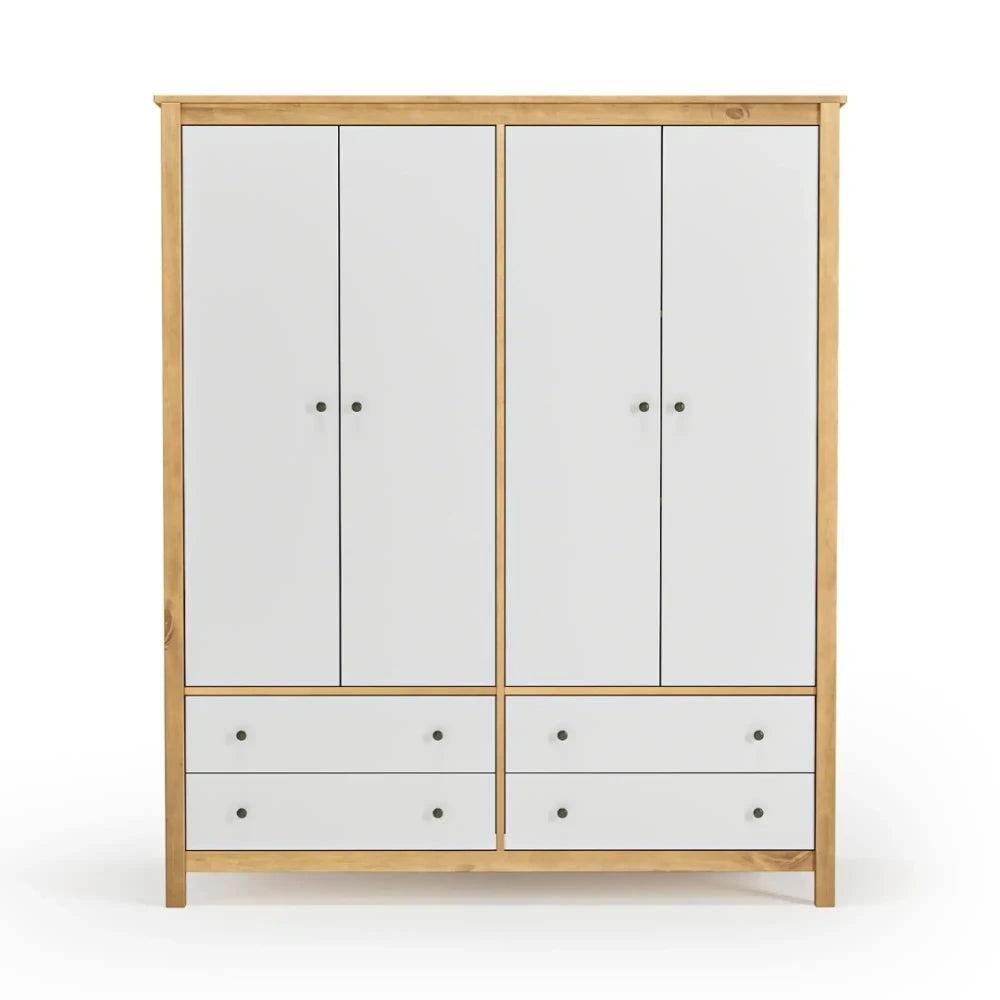 Ropero 4 Puertas 4 Cajones Madera Natural - Línea Maden - Blanco (copia)
