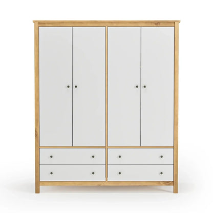 Ropero 4 Puertas 4 Cajones Madera Natural - Línea Maden - Blanco (copia)