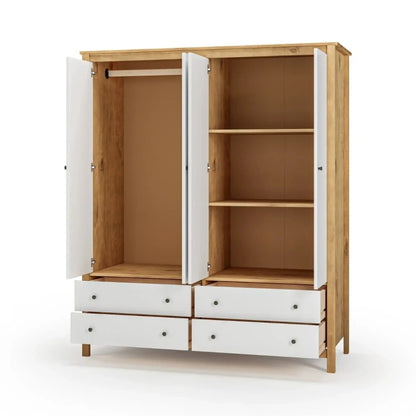 Ropero 4 Puertas 4 Cajones Madera Natural - Línea Maden - Blanco (copia)