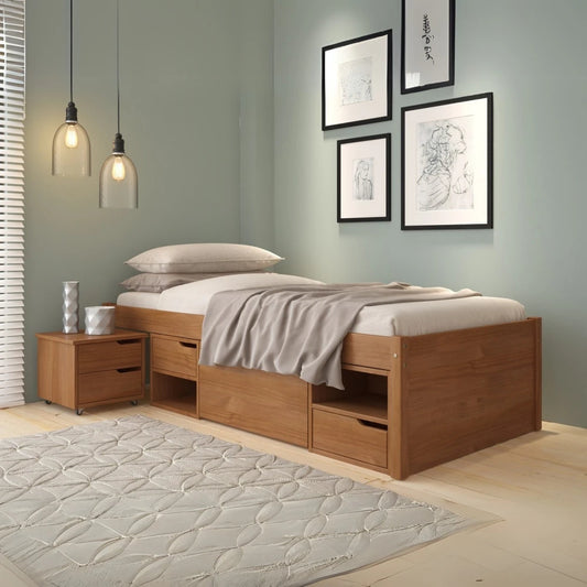 Cama Madera Maciza Con Cajones - 1 plaza - Línea Onix - Natural