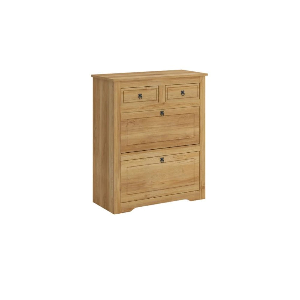 Comoda Zapatera Madera Maciza Linea Mexicana Oscura Oscura Comoda Zapatera Madera Maciza Linea Monterrey - Natural