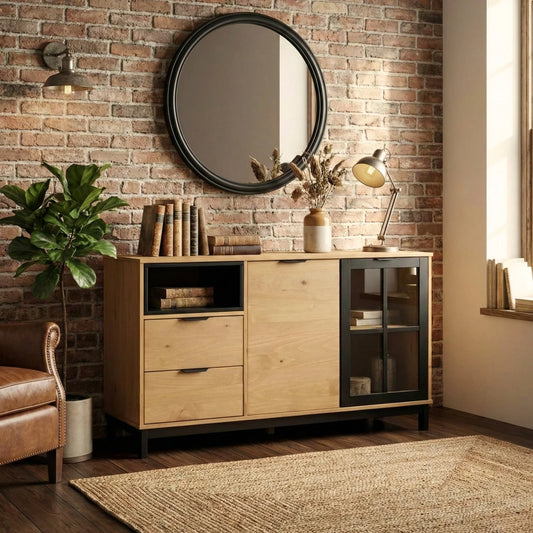 Aparador Bargueño Rack Living Comedor Madera Maciza - Línea Denver