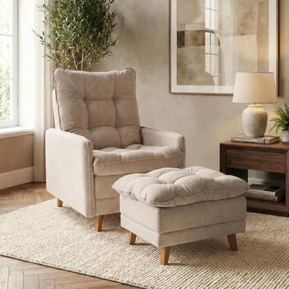 Poltrona reclinable Con Puff - Luxor - Beige