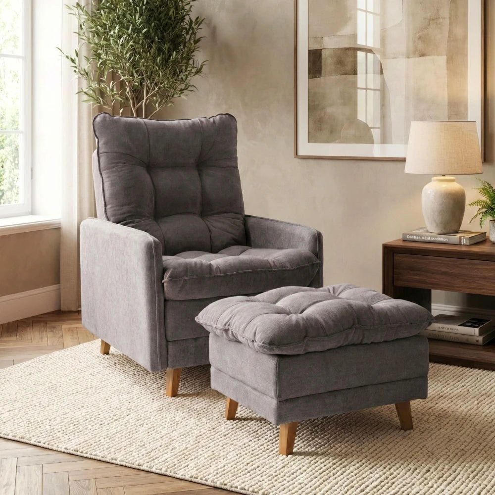 Poltrona reclinable Con Puff - Luxor - Gris