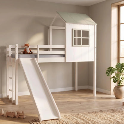 Cama Cabaña 1 Plaza Infantil + Tobogan - Blanco