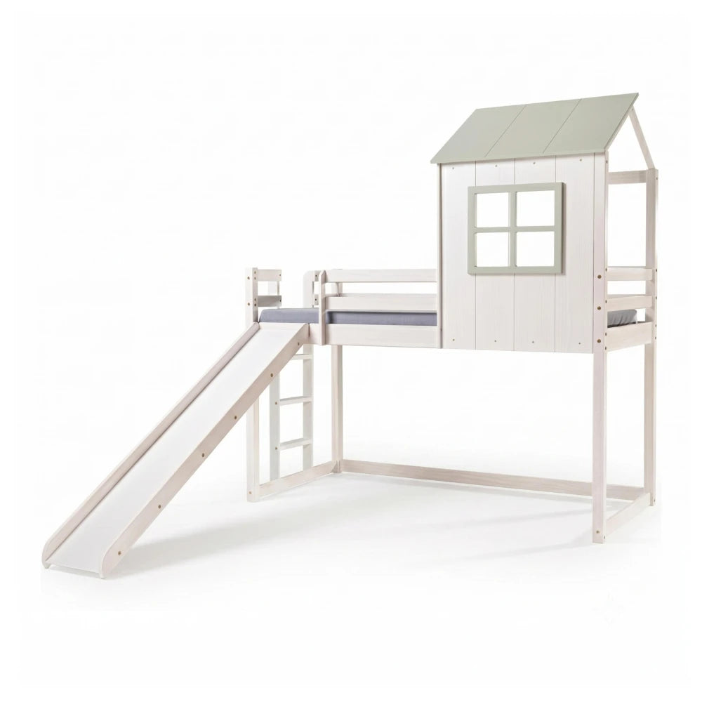 Cama Cabaña 1 Plaza Infantil + Tobogan - Blanco