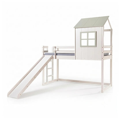 Cama Cabaña 1 Plaza Infantil + Tobogan - Blanco