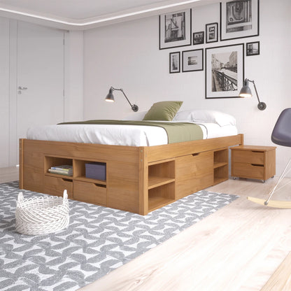 Cama Madera Maciza Con Cajones - 2 plazas - Natural