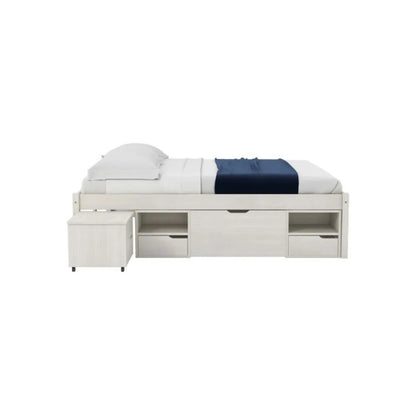 Cama Madera Maciza Con Cajones - 2 Plazas - Blanco