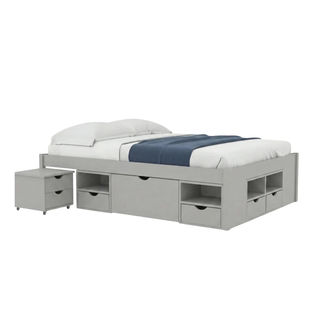 Cama Madera Maciza Con Cajones - 2 Plazas - Gris