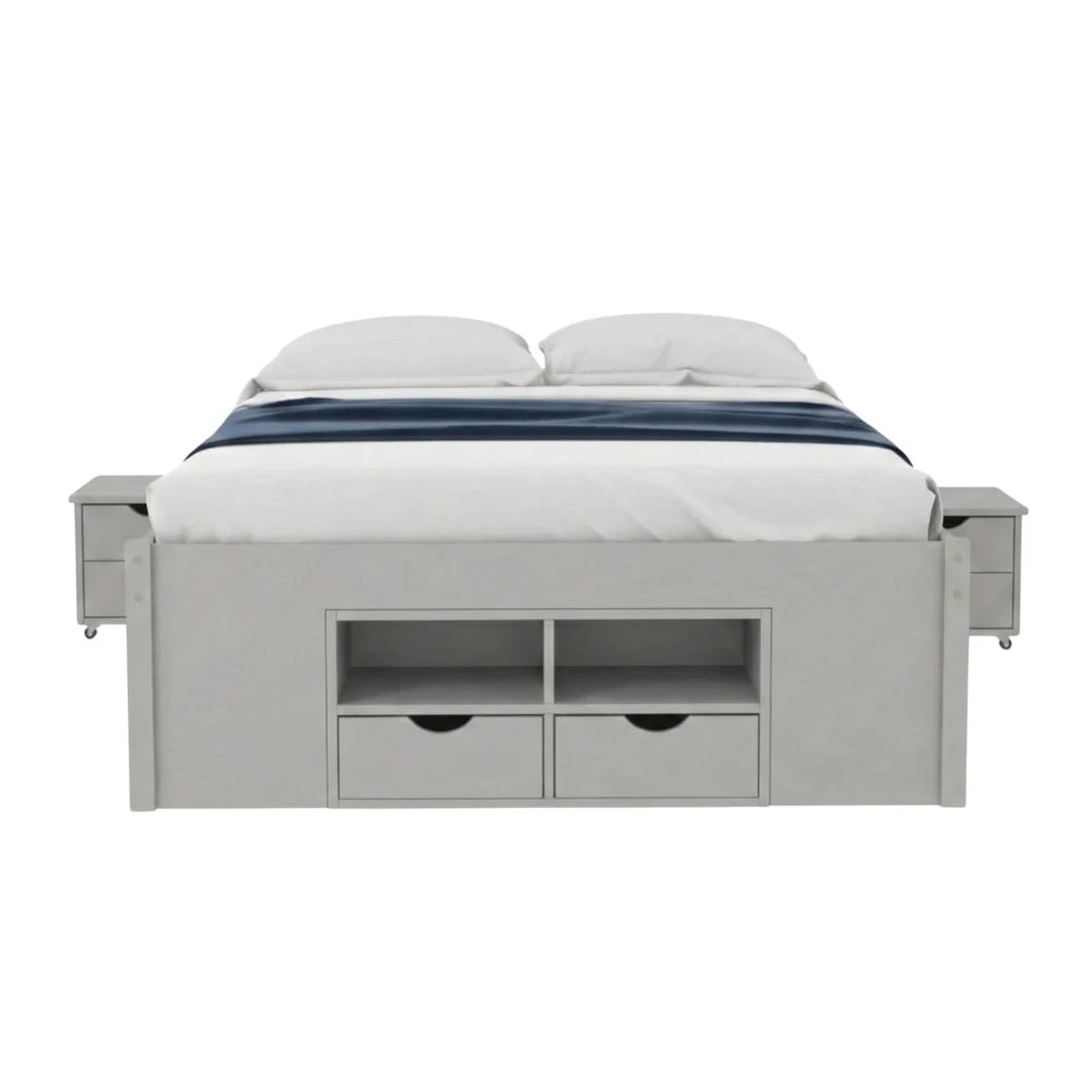 Cama Madera Maciza Con Cajones - 2 Plazas - Gris