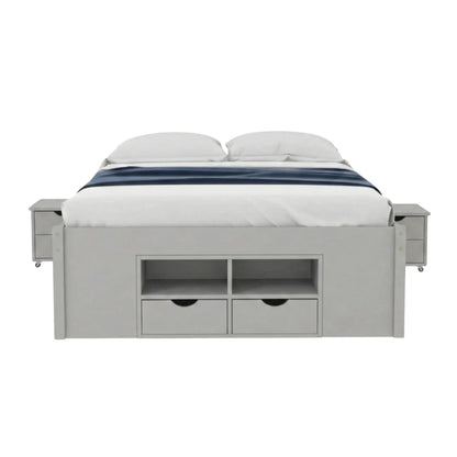 Cama Madera Maciza Con Cajones - 2 Plazas - Gris