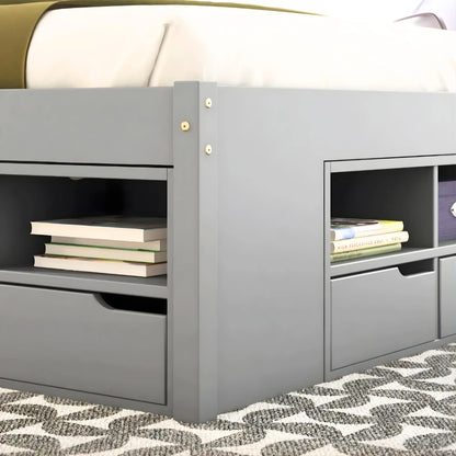 Cama Madera Maciza Con Cajones - 2 Plazas - Gris