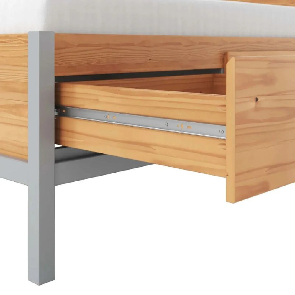 Cama 2 plazas - Madera Maciza Pino/Gris - Siena