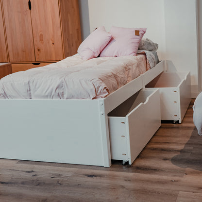 Cama Madera Maciza Con Cajones - 1 plaza - Linea beauty - Blanco