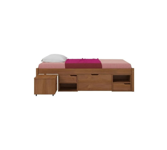 Cama Madera Maciza Con Cajones - 1 plaza - Línea Onix - Natural