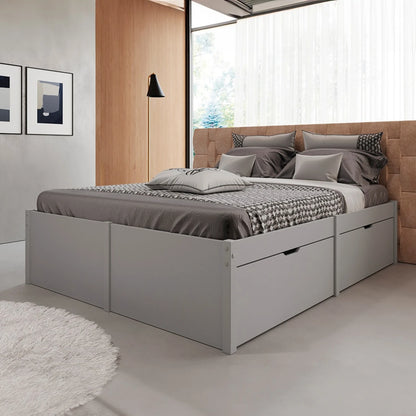 Cama Madera Maciza Con Cajones - 2 plazas - Línea beauty - Gris