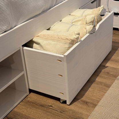 Cama Madera Maciza Con Cajones - 2 Plazas - Blanco
