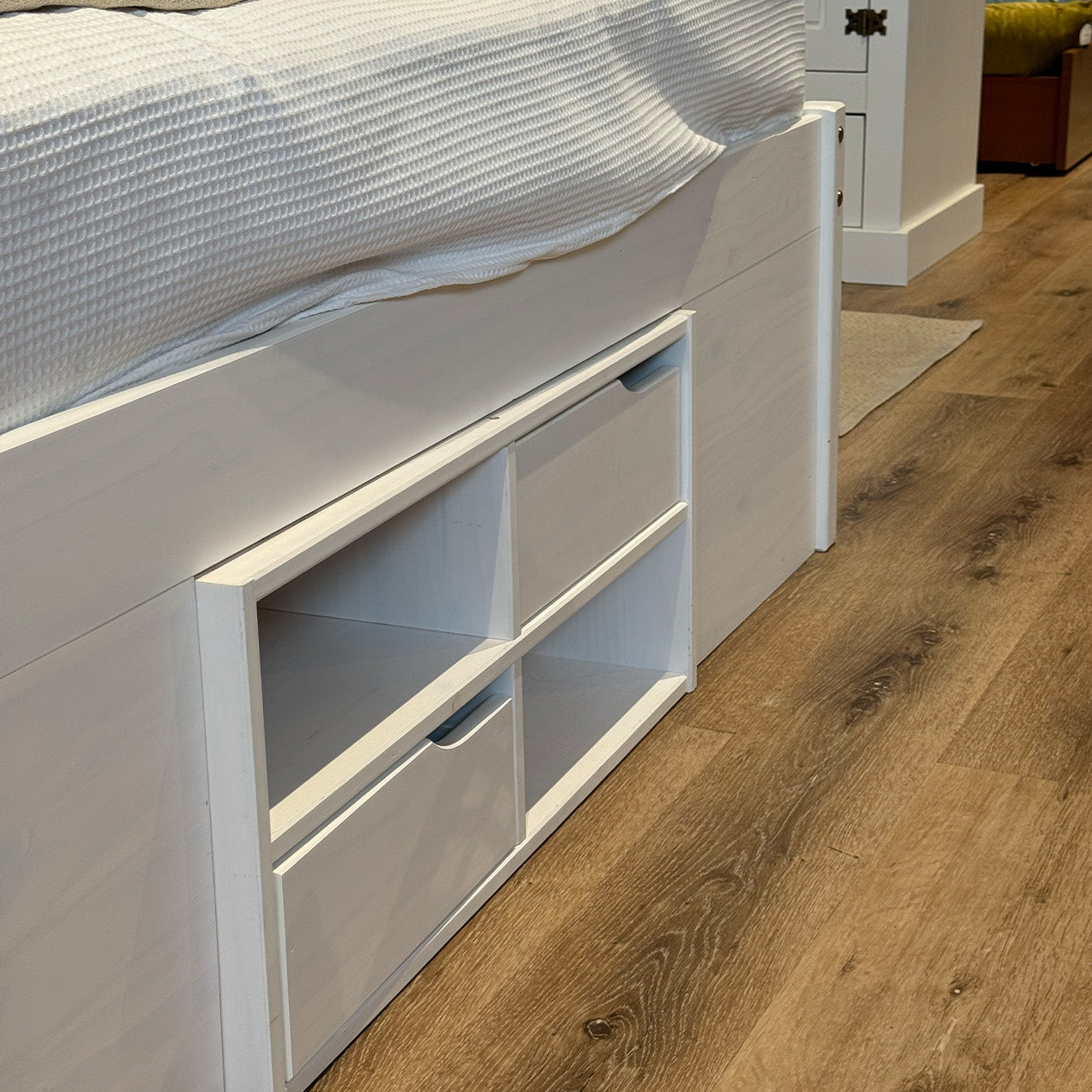Cama Madera Maciza Con Cajones - 2 Plazas - Blanco