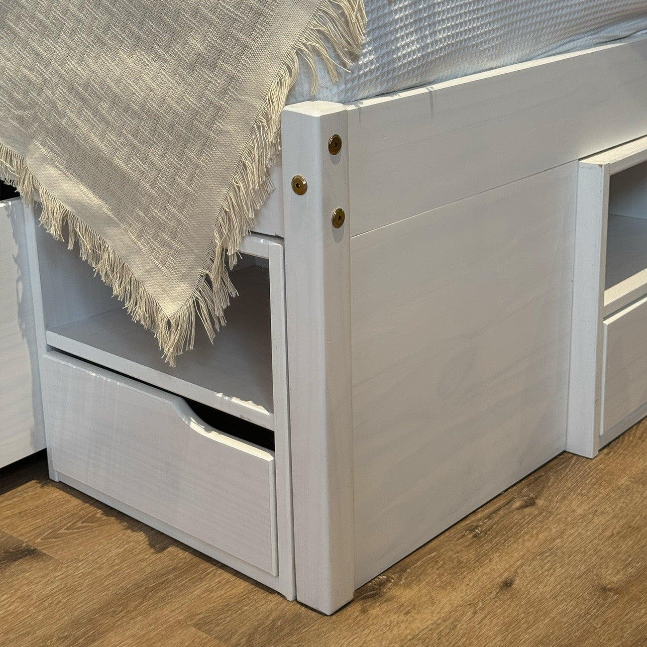 Cama Madera Maciza Con Cajones - 2 Plazas - Blanco