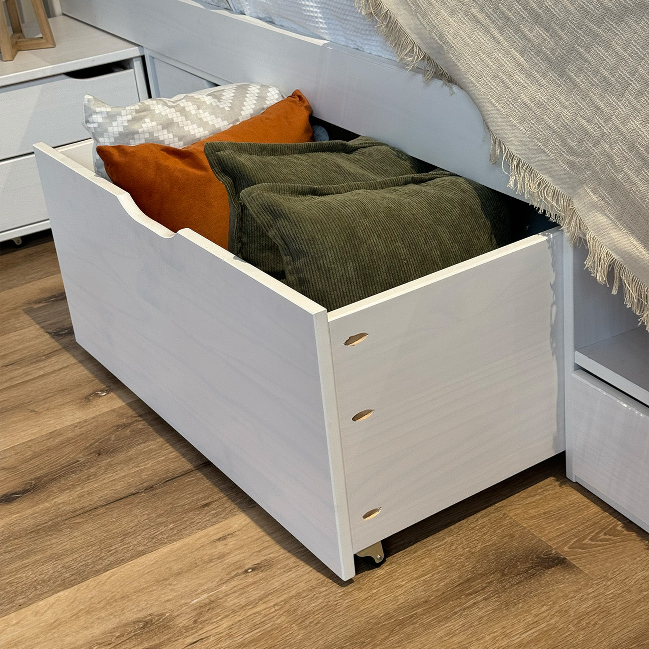 Cama Madera Maciza Con Cajones - 2 Plazas - Blanco
