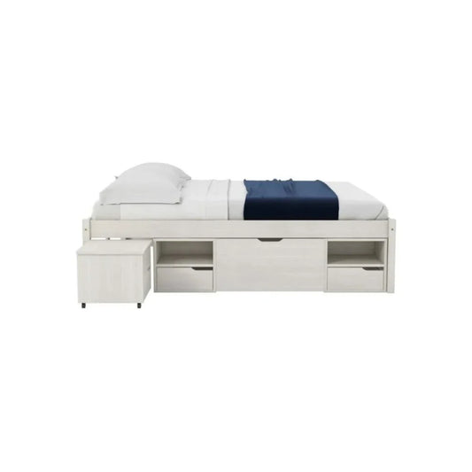 Cama Madera Maciza Con Cajones - Queen - Linea Charme - Amendoa Blanco