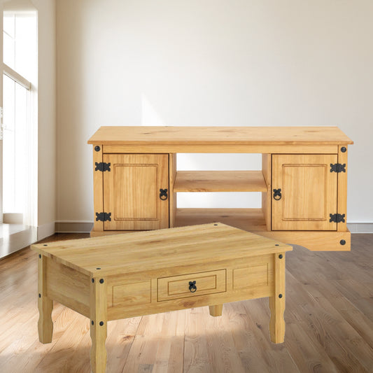 KIT Mesa De Living + Rack de TV Línea Monterrey - Natural