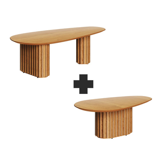 KIT Combo Mesa de Living Oval Mix Small + Large - Línea Nevada - Natural