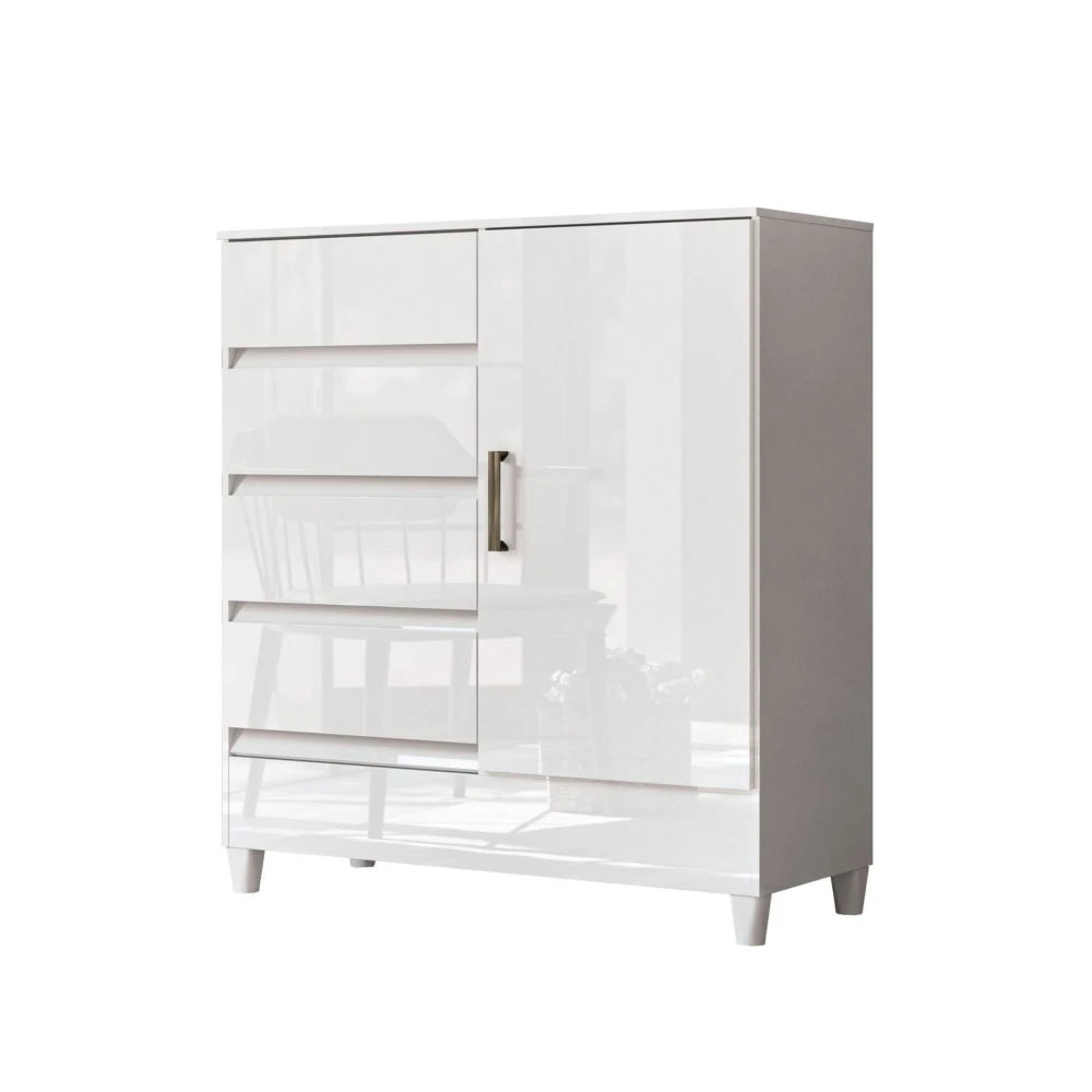 Comoda 1 puerta 4 cajones - Blanco - Linea FIT