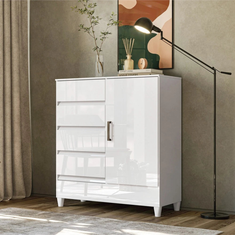 Comoda 1 puerta 4 cajones - Blanco - Linea FIT