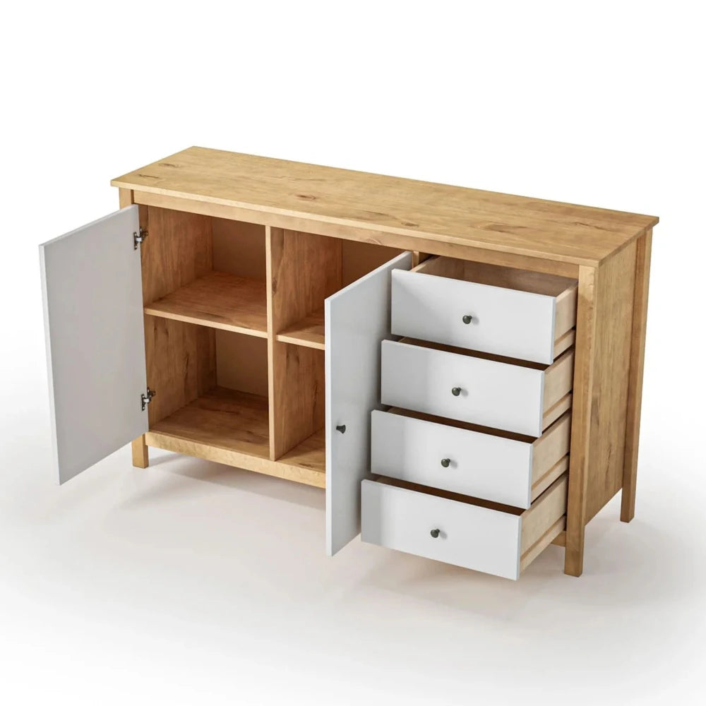 Cómoda Aparador 2 Puertas 4 Cajones - Línea Maden - Blanco