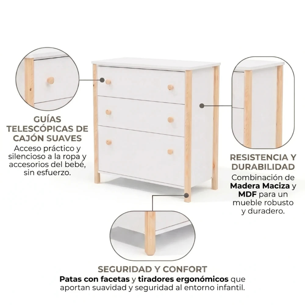 Cómoda 3 Cajones Infantil - Blanco