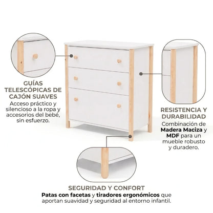 Cómoda 3 Cajones Infantil - Blanco