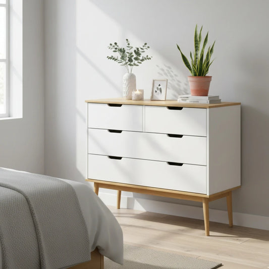 Cómoda 4 Cajones - Línea Praga - Roble/Blanco