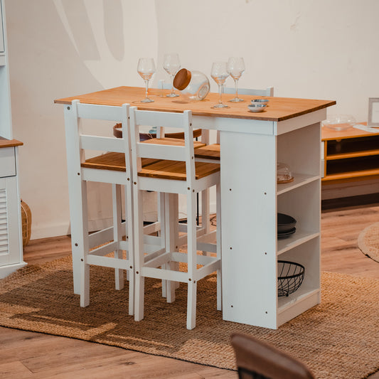 Desayunador 4 Bancos Cocina Comedor Madera - Blanco