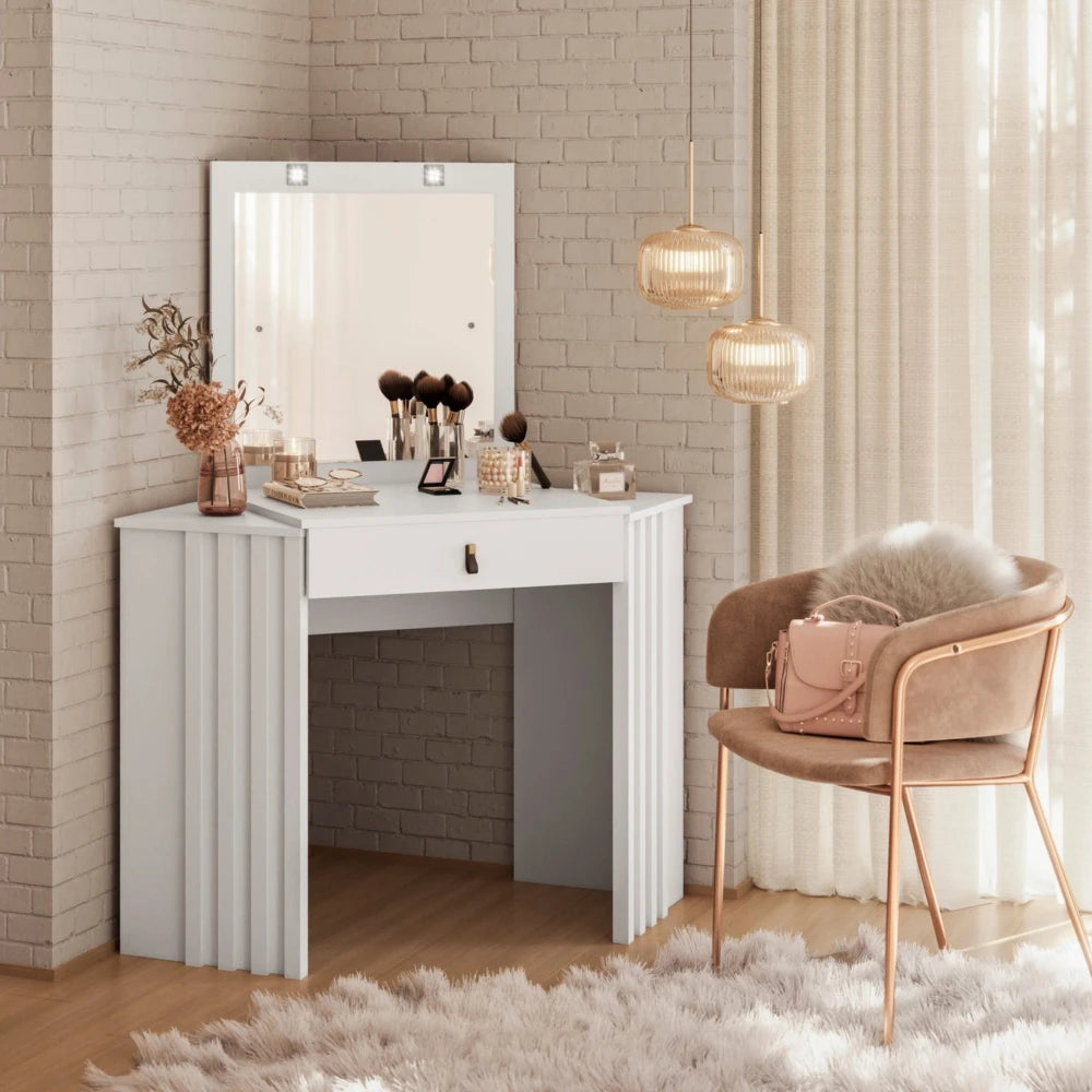 Escritorio Tocador Esquinero - FIT - Glitter - Blanco