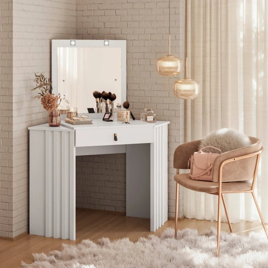 Escritorio Tocador Esquinero - FIT - Glitter - Blanco