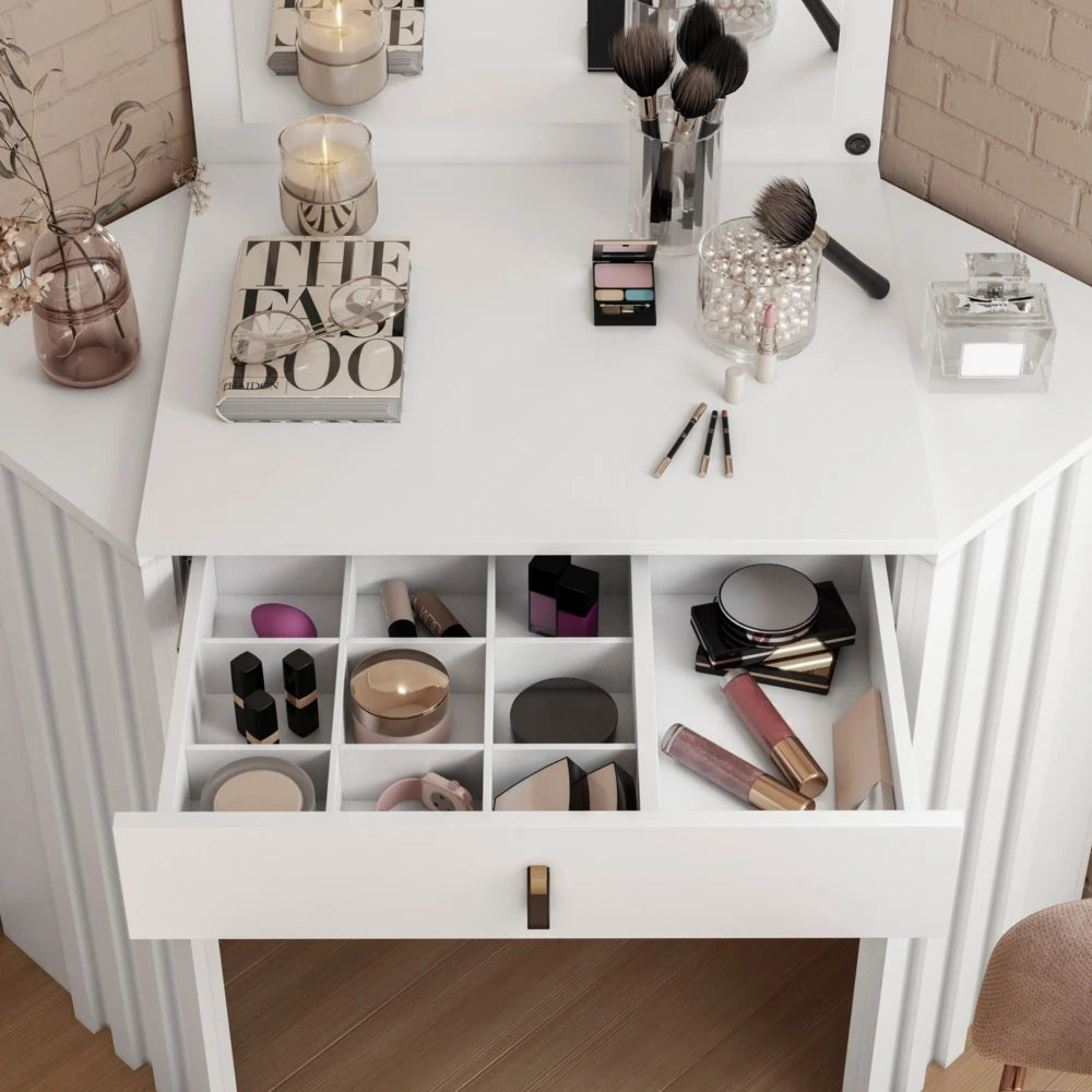 Escritorio Tocador Esquinero - FIT - Glitter - Blanco